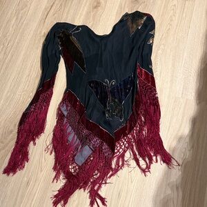 Elegant Black and Red Fringed Blouse